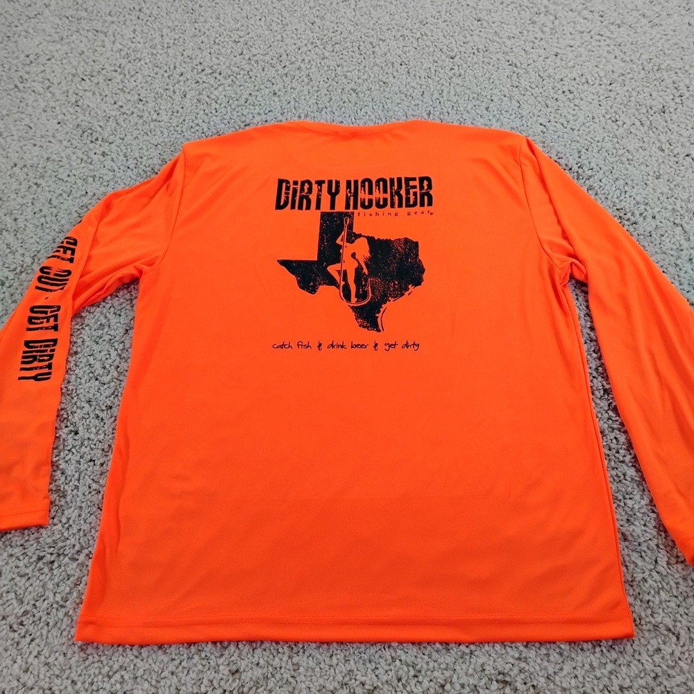 Dirty Hooker Shirt Mens Large Orange Performance Fishing Texas Beer Outdoor A1